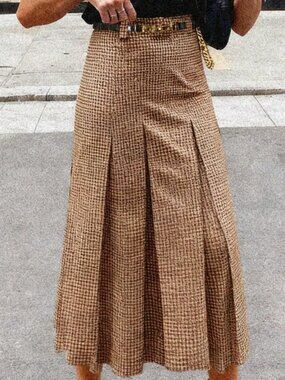 Multicolor Elegant Women's Plaid Mid-Length Skirt
